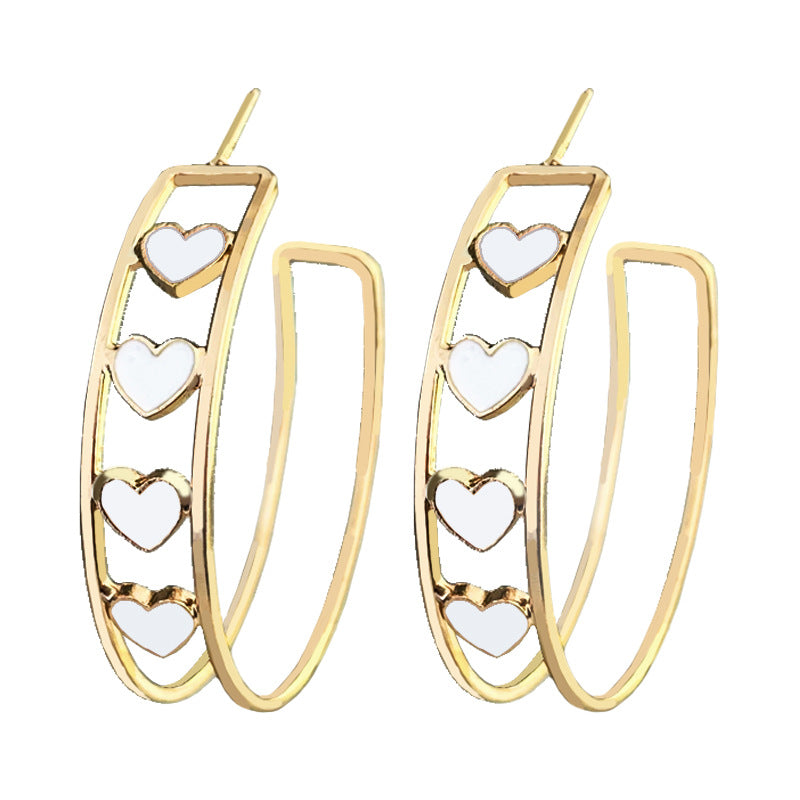 Wholesale Pink heart double circle earrings